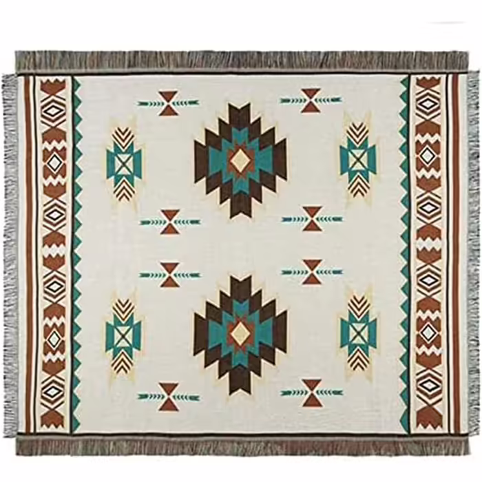 Zibaobeter Aztec Navajo Throw Blanket Bohemian Tribal Ethnic Geometric Pattern Blanket With Tassels Suitable For Sofa/Bed/Outdoor (130x180cm/51.2x70.8in)
