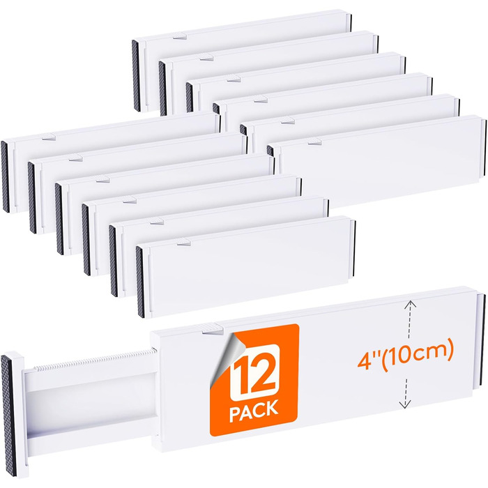 Lifewit Drawer Dividers Set Plastic for Internal Length 27–40cm & Height >10.5cm Drawers, Adjustable Organizer System for Wardrobe/Bedroom/Dresser/Kitchen/Office, White (12, for Internal Length 34–50cm & Height ≥10.5cm)