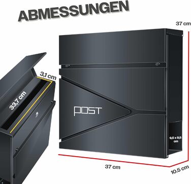Поштовий ящик KESSER з газетницею, нержавіюча сталь, сріблясто-антрацитовий, 2 ключі, настінний монтаж, з м'яким закриттям кришки, комплект для кріплення