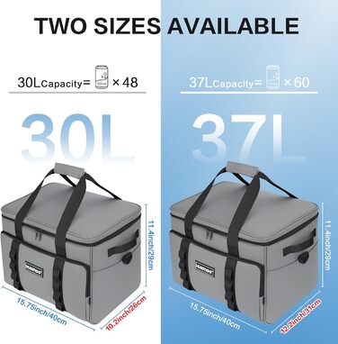 Термосумка велика 30л, водонепроникна, для пікніків, барбекю, пляжу, кемпінгу (сіра)