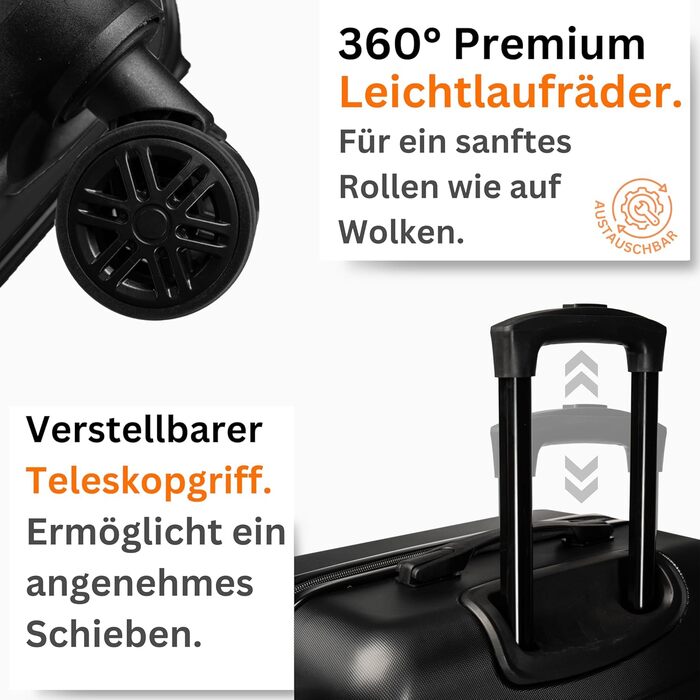 Чемодан NOWI Bergamo: водостійкий, 8 коліс, 360°, телескопічна ручка, повне внутрішнє оздоблення (M, Чорний полунічний)