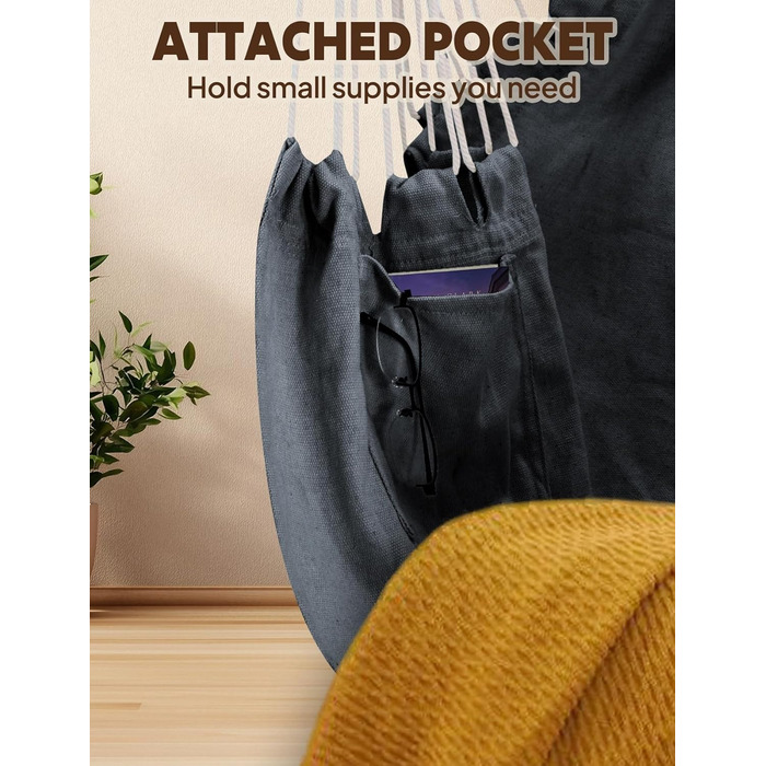 Підвісне крісло-гойдалка Chihee для саду, тераси, дому. Бавовняна гамака 130x100 см, темно-сіра. Комфорт та довговічність.