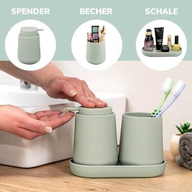 Набір аксесуарів для ванної кімнати Eluno TESERO (3 шт.) з Soft-Touch, пластик, салатний колір