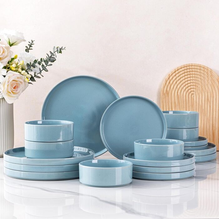 Набір посуду GBHOME для 4 осіб, 12-piece, з емальованим дном, стійкий до подряпин та сколів, підходить для миття в посудомийній машині та використання в мікрохвильовій печі (Кам'яноблакитний, набір з 6)