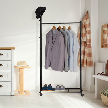 Relaxdays Black Wardrobe with Wheels