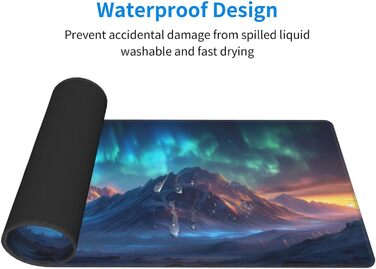 Японський килимок для миші для геймінгу, чорний, 80 x 30 см, з неслизькою основою, водонепроникний, з прошитими краями, для геймінгу, офісу, дому (Чорна хвиля) (Aurora)