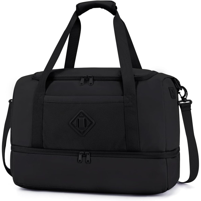 Спортивна сумка Wandf для ручної поклажі літака (45x36x20 см) з відділенням для взуття та мокрих речей, чорна