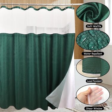 Комплект аксесуарів для ванної кімнати: душовий завіс та килимки (темно-зелений)