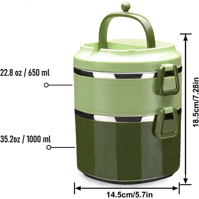 SANQIAHOME 2-Tier Stackable Stainless Steel Lunch Box, Leak-Proof, Green