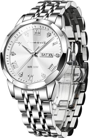 Годинник чоловічий PINDOWS Luxus: кварцовий, аналоговий, з датою, великий циферблат, водонепроникний, стильний, бізнес-годинник. Елегантний двоколірний годинник з нержавіючої сталі з підсвічуванням та календарем. Модель De650n5, срібний колір.