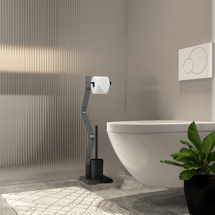 Relaxdays Toilet Set black/grey
