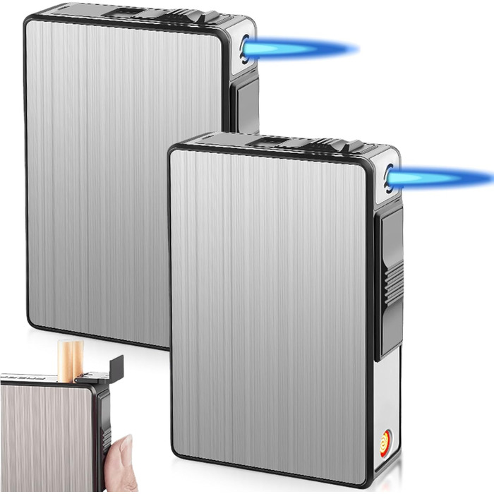 Електронне Zigarettenetui 2-в-1 з феєрверком, USB зарядка, на 20 сигарет, елегантний дизайн, вологостійке, без газу