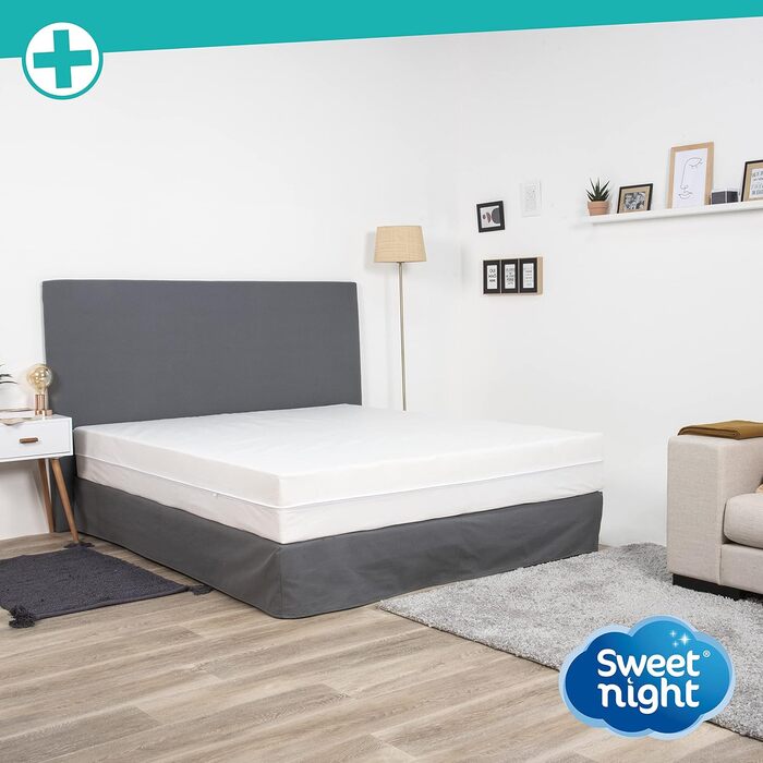 SWEET NIGHT - Fitted Mattress Cover 160x200 cm | Anti-Bed Bugs and Anti-Mites | Fully Protects Your Mattress | Zipper Closure | Without Chemical Treatment | Depth up to 30 cm