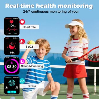 Дитячий розумний годинник-фітнес-трекер Kinder з 1.83' HD екраном, крокоміром, IP68 водонепроникністю, 120 спортивними режимами, монітором сну та будильником для дітей 5-16 років (блакитний)