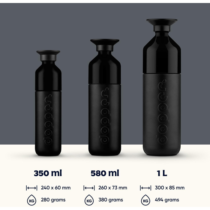 Dopper Insulated Stainless Steel Thermos Bottle - 580ml, Leak-Proof, 24h Cold/9h Hot - Black