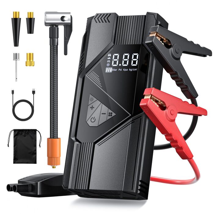 Powerbank для прикурювання FINIBO 6000A для авто 12V (бензин до 10л/дизель до 8л) з LCD екраном, кабелями для прикурювання, зарядний пристрій для акумулятора