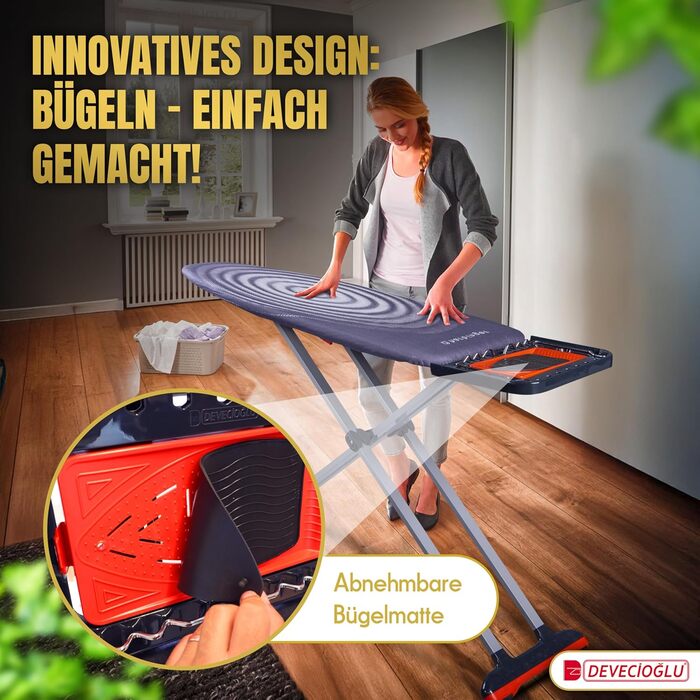 Праскавальна дошка DEVECIOĞLU 170x48 см з чохлом 127x46 см, складна, для парових прасок та станцій, настільна, стільниця для прасування