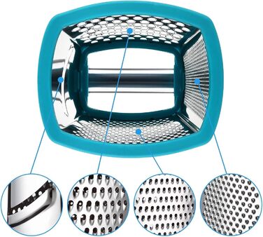 Трока для тертя з нержавіючої сталі, кухонна тертка для грубого та дрібного натирання, для фруктів, овочів, моркви, сиру, придатна для миття в посудомийній машині - Світло-блакитна