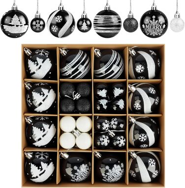 Набір ялинкових прикрас Ilauke, 44 шт. Ялинкові кулі з пластику червоного та білого кольору, 3 та 6 см. Декорації для ялинки на Різдво, для вечірки, дому, весілля. Кольори: червоний, білий (чорний, білий)