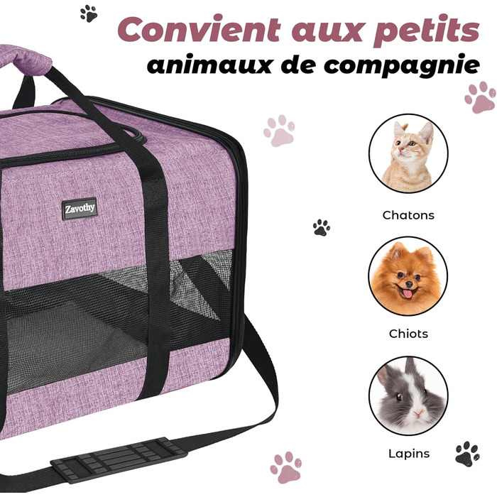Транспортна сумка для котів та собак Zavothy, дихаюча та легка, з регульованим плечовим ременем, знімний м'який матрац (фіолетовий, L)