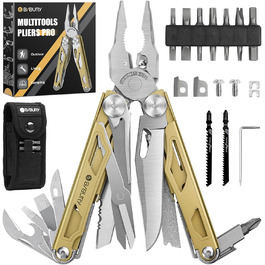 Multitools, Folding Pliers with Improved Scissors and Screwdriver, Stainless Steel with Nylon Pouch, Ideal for Outdoor, Hiking, Gift for Dad, Men's Christmas Gifts (Golden Multitools Pliers)