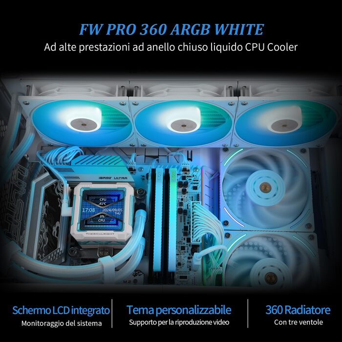 Система водяного охолодження TR FW PRO 360 ARGB AIO з IPS LCD дисплеєм 320x320, сумісна з AM5 та Intel 1700/1851, висока продуктивність, 2.73