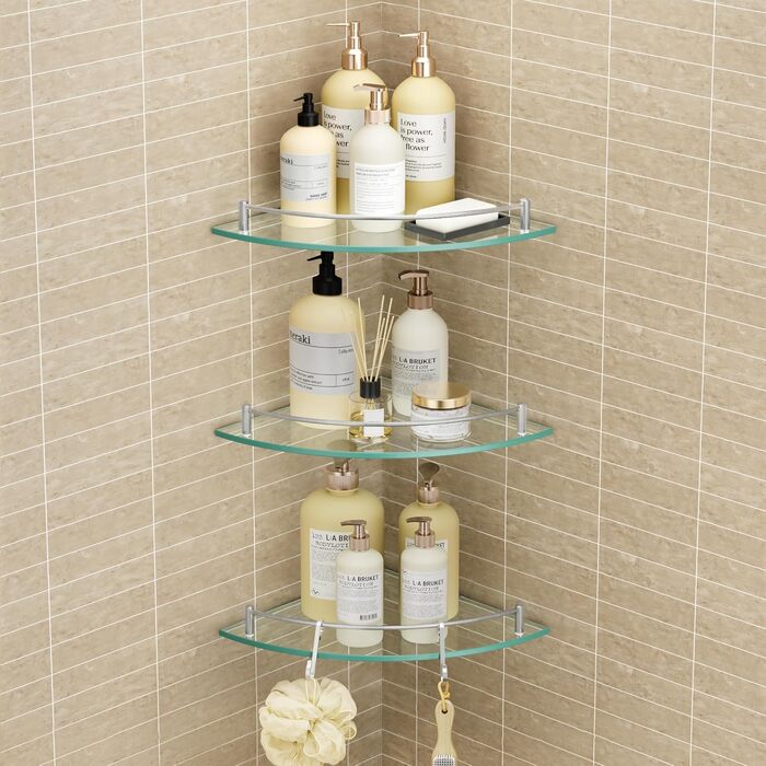 Скляна поличка для душу/ванної кімнати KES - настінна скляна поличка з нержавіючої сталі SUS304, BGS101A--P