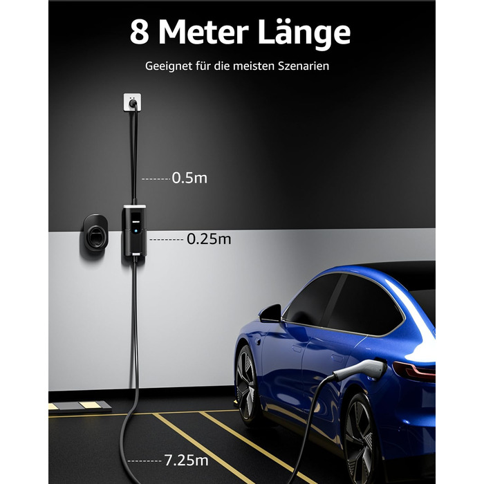 Кабель для зарядки електромобілів Bokman Typ 2 з CEE роз'ємом, 5 метрів, 6-16A, 11kW, трифазний, IP65 вологозахист, портативний зарядний пристрій, мобільна зарядка, станція зарядки EV, сумісний з IEC 62196-2, з сумкою та мікрофіброю
