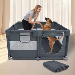 Клітка-загон для собак з оксфордської тканини, знімні пелюшки, 127x127x66 см, сталеві труби, дихаюча сітка, замок-блискавка, портативний вольєр для домашніх тварин для використання в приміщенні та на вулиці