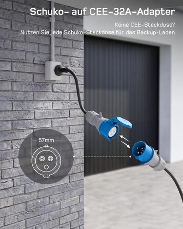 Зарядний пристрій для електромобілів Dé Mobile Wallbox 7.4 кВт з Wi-Fi, кабель Type 2 6м (1 фаза, 6-32A) для Tesla Model Y/3, VW ID.3/4/5/7, Skoda Enyaq