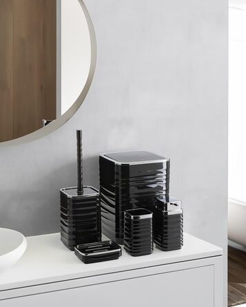 Набір для ванної кімнати HowHomely: щітка для унітазу, сміттєвий бак, дозатор мила, мильниця, чорний/сріблястий