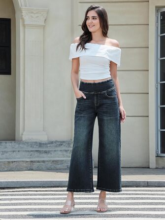 Джинси жіночі Daen Baggy, висока талія, еластичні, укорочені прямі, 7/8, колір індиго (XL)