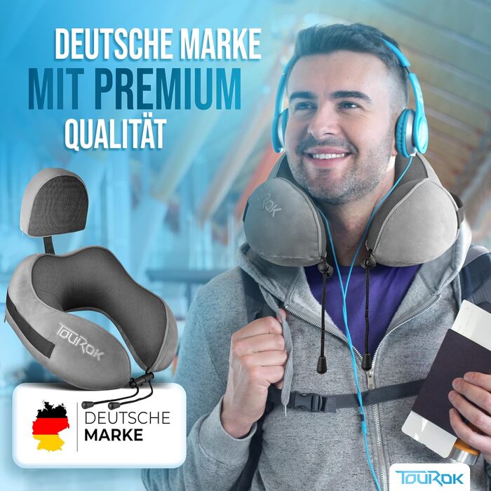 Подушка для шиї у літак з додатковою подушкою – Memory Foam, автомобіль – регульована підтримка шиї, для дорослих, сіра