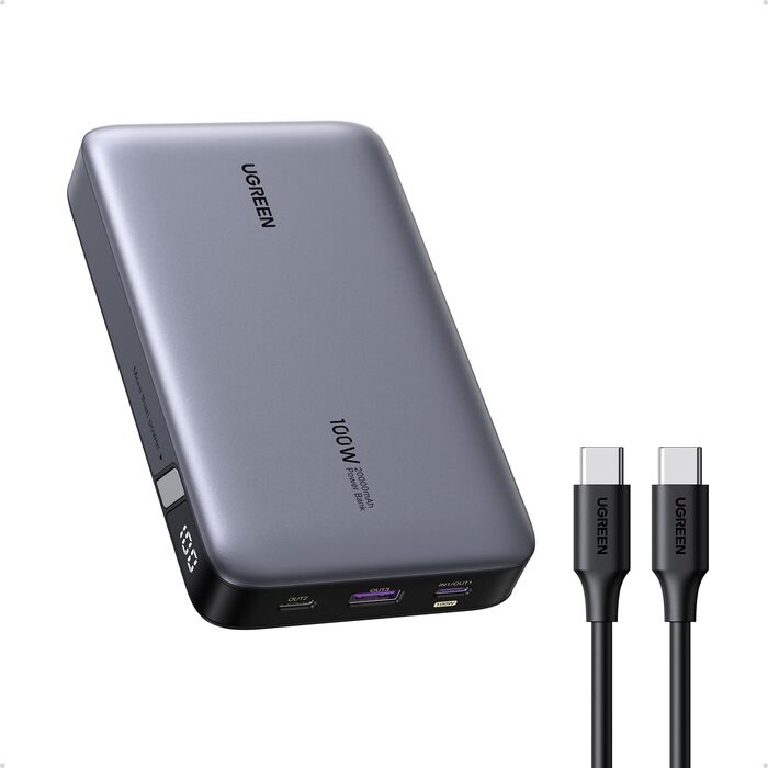 Power Bank UGREEN Nexode 100W, 20000mAh, 3 USB-C, цифровий дисплей, сумісний з MacBook, iPhone, Galaxy, Dell