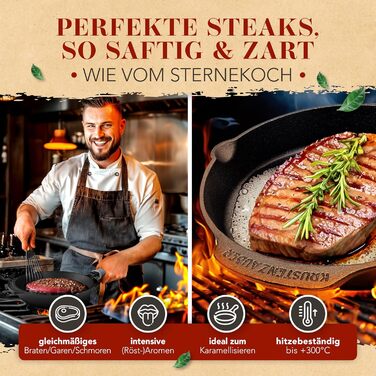 Чавунна гриль-сковорода Krustenzauber 26 см з подвійним руків'ям для індукційних плит - рифлена, для смаження м'яса та овочів