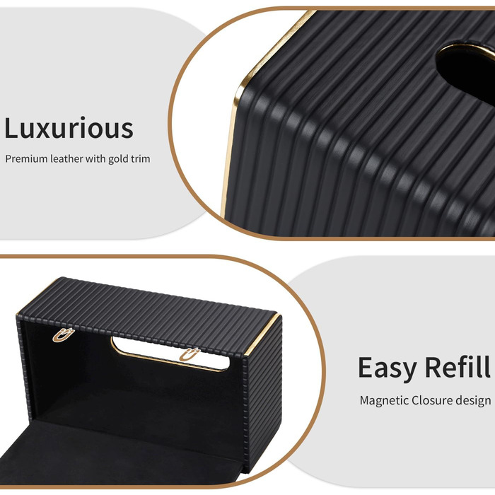 Скляниця для серветок з PU шкіри, чорна в смужку