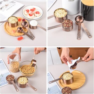 Smithcraft Measuring Cups and Spoons, Copper-Plated 10-Piece Stainless Steel Set - 4 Measuring Cups and 5 Measuring Spoons with Leveler for Baking and Kitchen