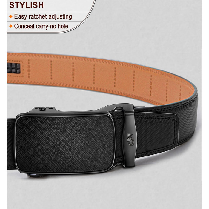 Чоловічий шкіряний ремінь KEMISANT з автоматичною пряжкою, 35 мм, без отворів, регульований, чорний