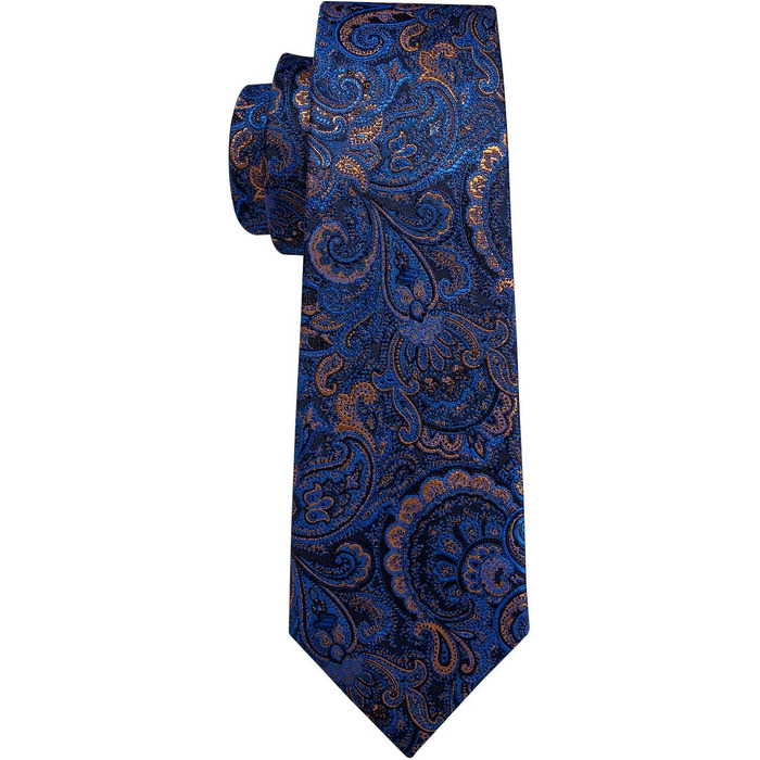 Краватка з шовковим візерунком пейслі, комплект з кишеньковим хустинкою та застібкою для краватки Barry.Wang, 3 шт., блакитно-золотий колір, для урочистих заходів та весілля