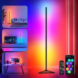 LED торшер з RGBIC підсвічуванням, 140 см, регульований, з пультом керування, 16 мільйонів кольорів, 300 режимів, музичний режим, таймер, для вітальні (чорний/білий)