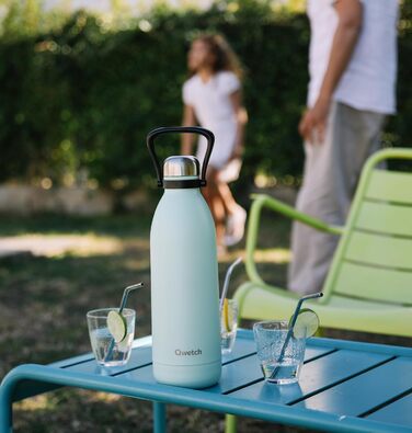 QWETCH 1.5L Stainless Steel & Titanium Thermos Flask - 48H Cold & 16H Hot - Leakproof & BPA-Free Insulated Water Bottle with Handle - Perfect for Camping, Picnics & Family Use (1500ml, Pastel Blue)