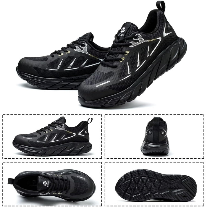 Черевики робочі чоловічі/жіночі ISOOUS з металевим підноском, спортивні, антиковзаючі, дихаючі, чорні, 45 EU