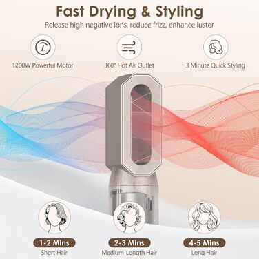 Набір для укладки волосся Airstyler Set: професійний фен-щітка 1000W, 5 насадок, автоматична завивка, випрямлення, об'єм, мультистайл, колір шампань