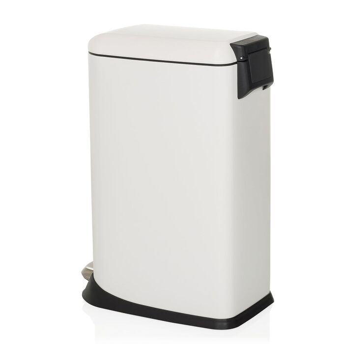 Сміттєвий відер з педаллю та кришкою SoftClose hjh OFFICE CLEAN Slim, 20л, сталевий вузький смітник з внутрішнім відром, білий, 56x34x22 см
