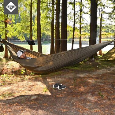 oneWind Long Ultra-Light Camping Hammock for Backpackers, Portable, Compact, Ideal for Hiking, Camping, Travel (Dark Green Double-Layer, 366cm * 140cm)