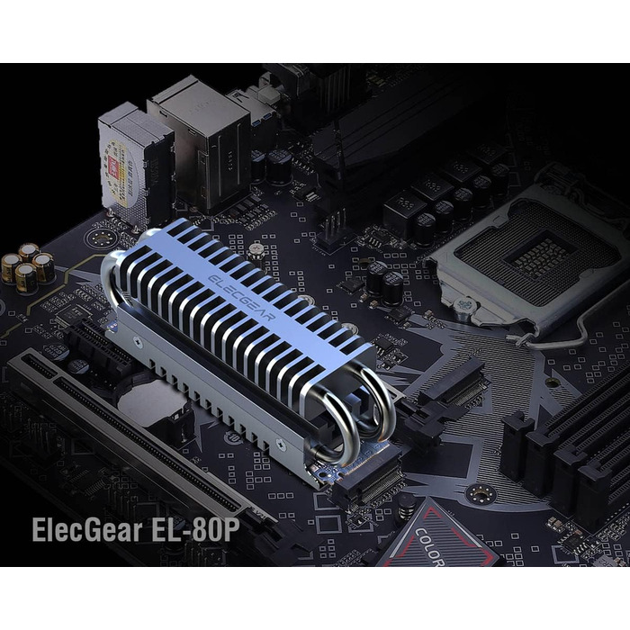 Радіатор охолодження SSD M.2 2280 ElecGear EL-80P з Heatpipe та двошаровим алюмінієвим радіатором для NVMe/SATA SSD
