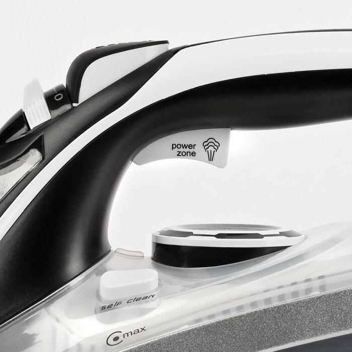 Праска відпарювач Ferrari Ermes G40021: 2500 Вт, керамічна підошва, 340 cc, 150 г/хв, самоочищення, захист від накипу та протікання, 51 мікроотвір, білий/чорний/сірий