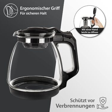 Скляний чайник T24 з ситом, 1250 мл (без підставки) - стійкий до високих температур, з нержавіючою сталлю, для заварювання листового чаю