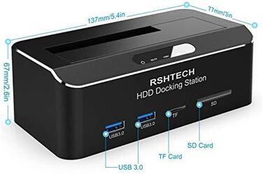 Док-станція для жорстких дисків RSHTECH з двома відсіками, USB 3.0, алюміній, підтримка 2.5/3.5