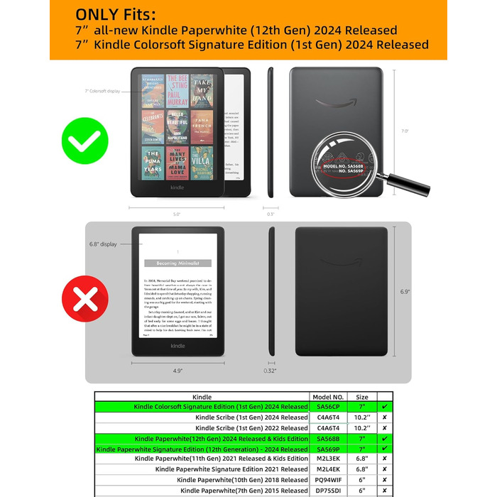 Чохол для Kindle Paperwhite 7 (2024) та Kindle Colorsoft Signature Edition - тонкий захисний чохол з авто-вимиканням/ввімкненням, чорний